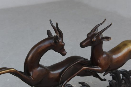 Bronze Socle Marbre Noir Art Déco 1930 Aux Gazelles Par Alliot