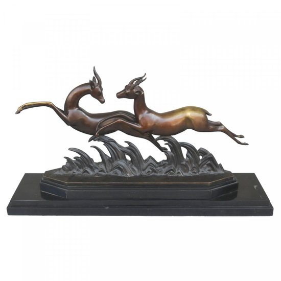 Bronze Socle Marbre Noir Art Déco 1930 Aux Gazelles Par Alliot