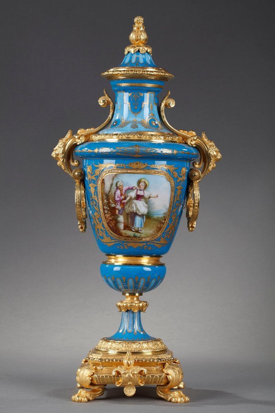 Pair Of Polychrome Porcelain Covered Vases In The Sèvres Style