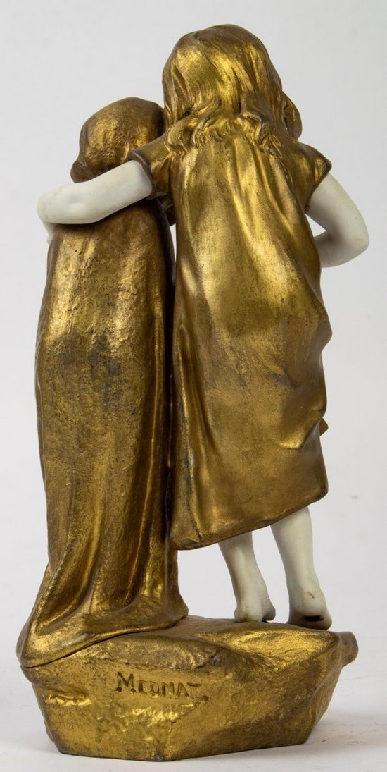 Mednat Figurine, In Spelter And Biscuit Representing Two Girls, XIXth Time