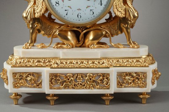 Gilt Bronze And White Marble Louis XVI Style Clock