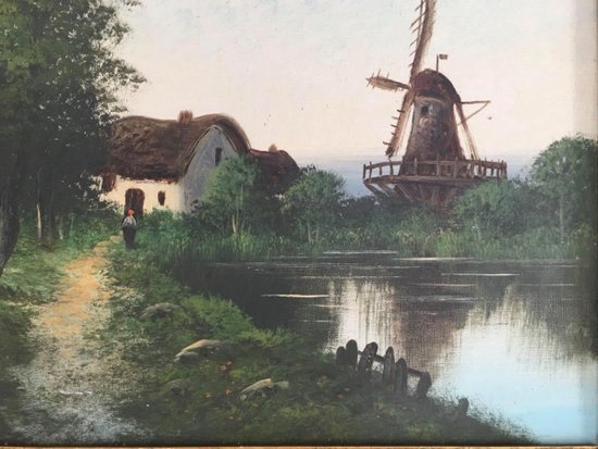 Paul ASTIER (XIX-XX) - Paysage lacustre au moulin à vent