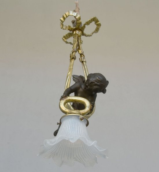 Tiny Chandelier With Baby Gilt Bronze Napoleon III