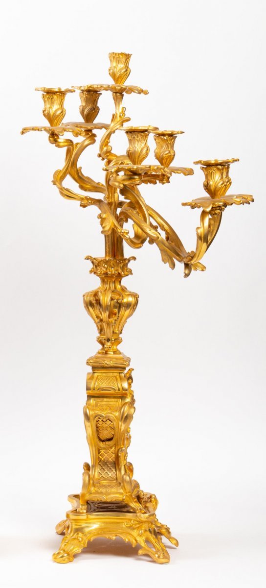 Pair Of Candelabras In Gilt Bronze Louis XV style, Napoleon III period.