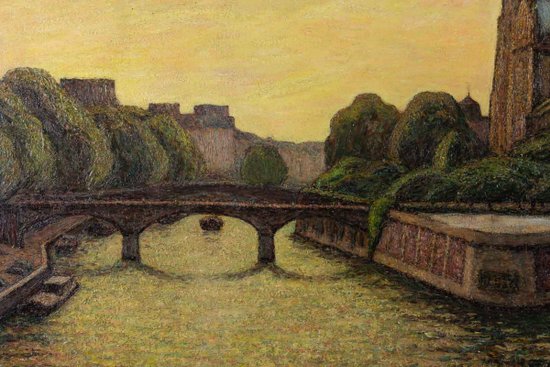 Oil On Canvas Representing Notre-dame-De-Paris And The Quays Of The Seine