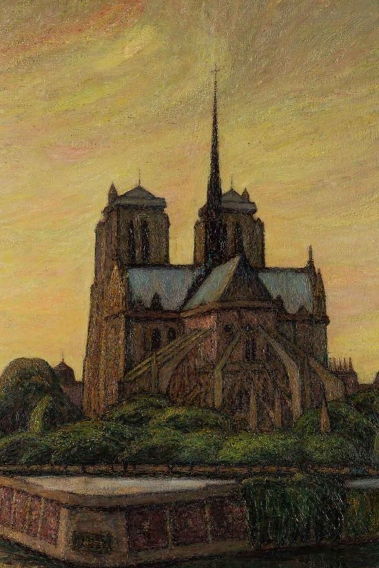 Oil On Canvas Representing Notre-dame-De-Paris And The Quays Of The Seine