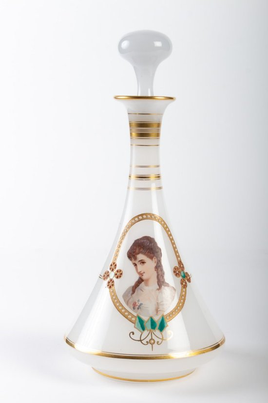 Milky White Opaline Water Set, Gold Fillet Design, Late 19th Century