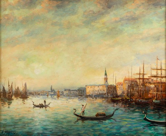 Vue De Venise, Oil On Canvas, Signed By Robert Mogisse, XX ème