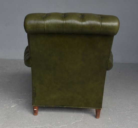 Olive Chesterfield Leather Armchair And Pouf