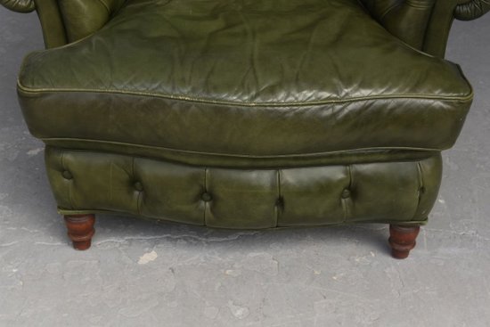 Olive Chesterfield Leather Armchair And Pouf