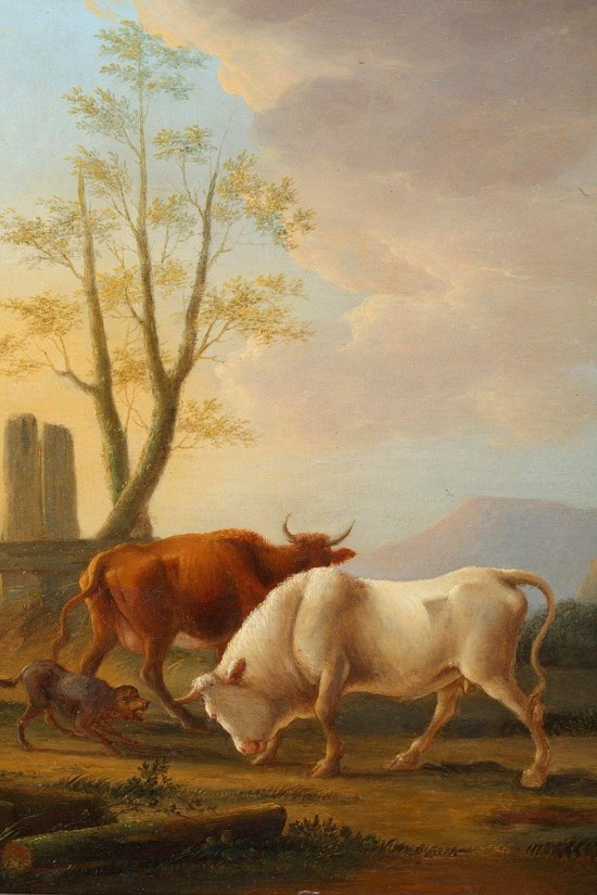 "Landscapes with cows", pair of oil on panel, signed Dieboldt