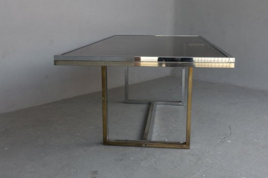 Table Vintage 1970 Métal Chromé Et Verre 