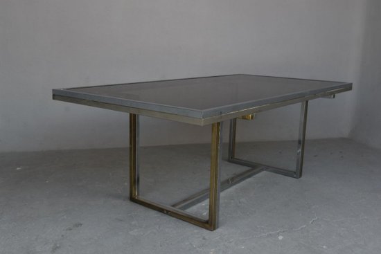 Table Vintage 1970 Métal Chromé Et Verre 