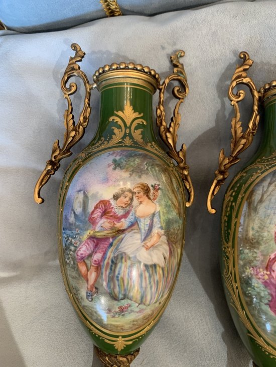 Pair Of Sèvres Porcelain Vases Decorated With Galant Scenes, Napoleon III period