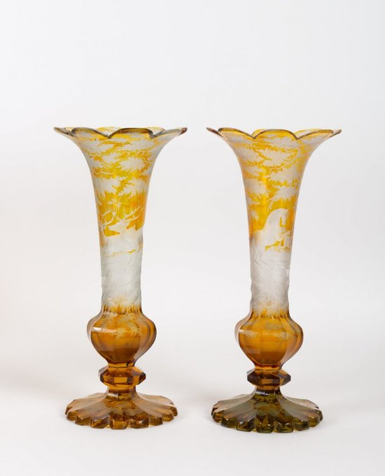 Pair Of Bohemian Crystal Vases 19th Century