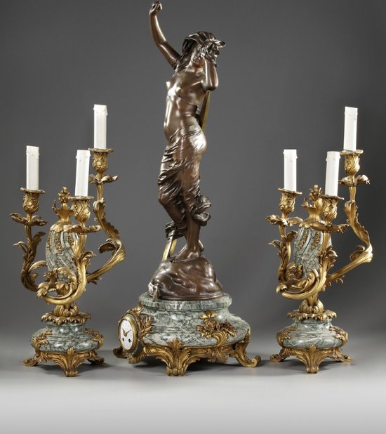 Bronze Mantelpiece And Its Two Candelabras, Napoleon III period