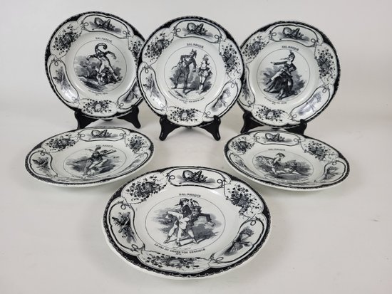 Set of 6 plates Creil and Montereau Masked ball XIXth century