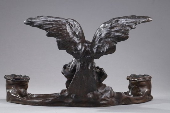 Art Nouveau Bronze Inkwell by Albert Marionnet (1852-1912)