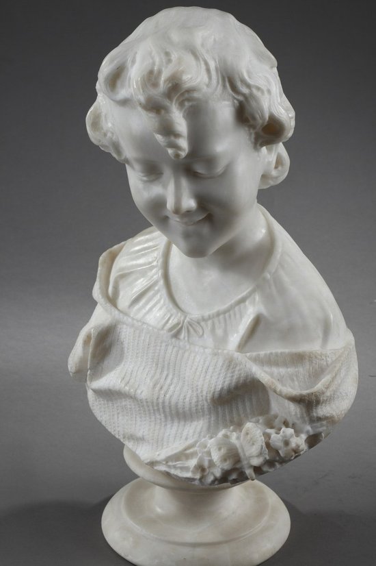 Sculpture En Albâtre : Buste De Jeune Fille, XIXe Siècle