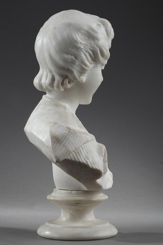 Sculpture En Albâtre : Buste De Jeune Fille, XIXe Siècle