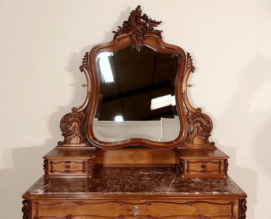 Psyche chest of drawers in walnut, Maison Guinand-Leglas, Rocaille style - 1900