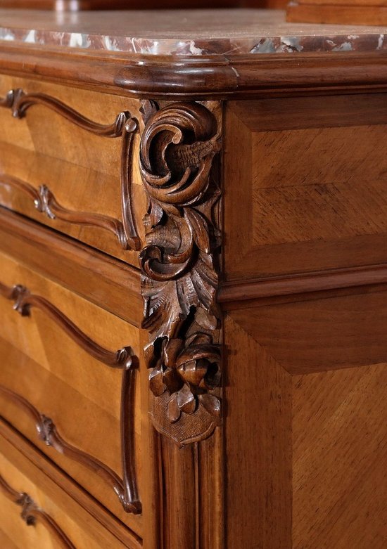 Psyche chest of drawers in walnut, Maison Guinand-Leglas, Rocaille style - 1900