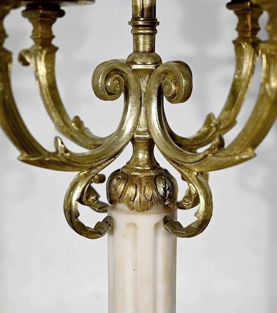 Pair of Gilded Bronze Candlesticks, Louis XVI style - 2nd half XIXth century