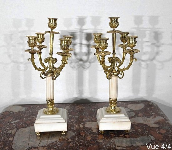 Pair of Gilded Bronze Candlesticks, Louis XVI style - 2nd half XIXth century