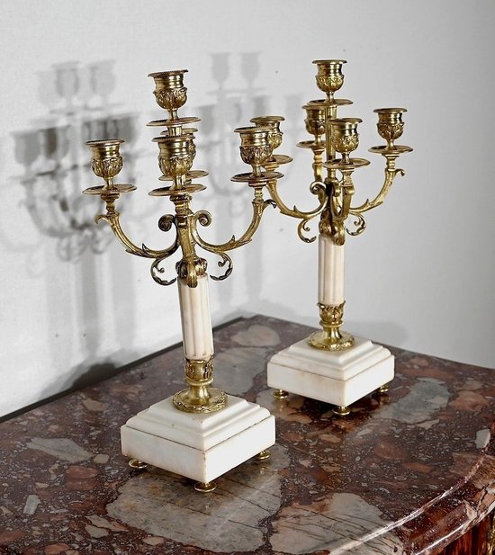 Pair of Gilded Bronze Candlesticks, Louis XVI style - 2nd half XIXth century