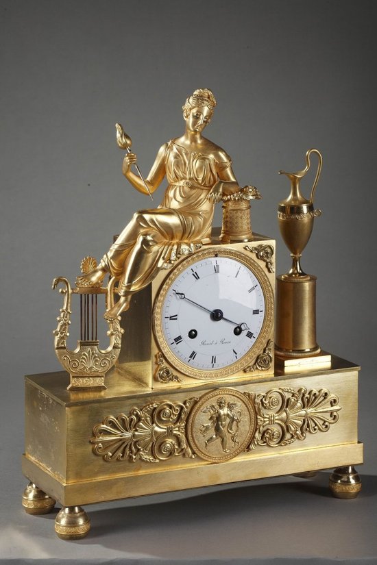 Empire clock : La Fileuse, Signed Rossel