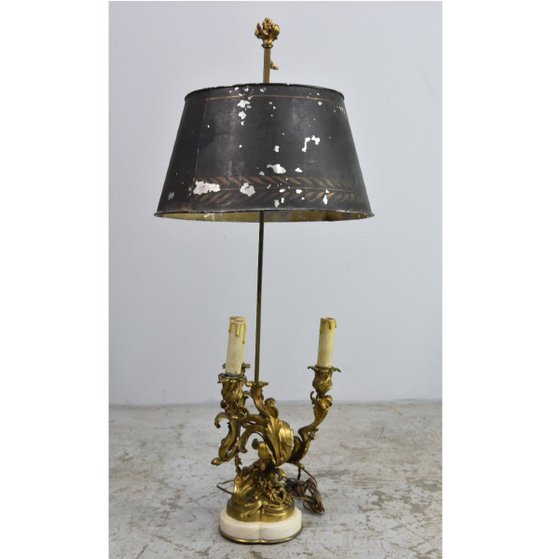 Lampe Bouillotte De Style Louis XV , Socle Marbre Blanc