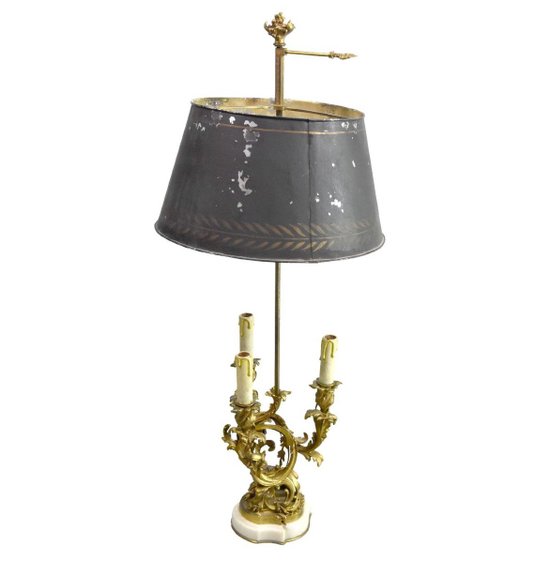 Lampe Bouillotte De Style Louis XV , Socle Marbre Blanc