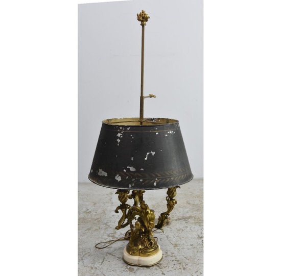 Lampe Bouillotte De Style Louis XV , Socle Marbre Blanc