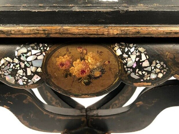 Planter in blackened wood decorated with flowers in medallions and mother of pearl, Napoleon III