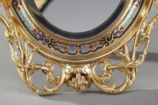 Miroir à Cadre Doré En Bronze Orné d'émaux Cloisonnés