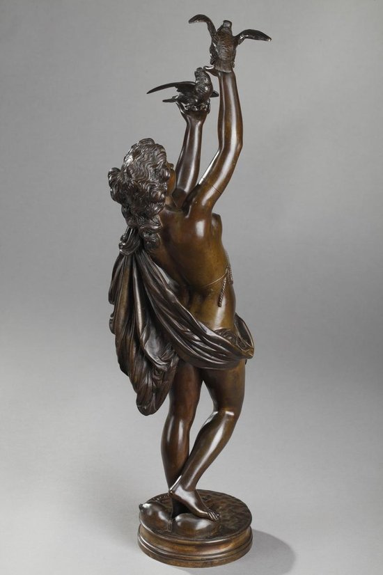 Bronze "Frau mit Tauben" von Charles-Alphonse Gumery