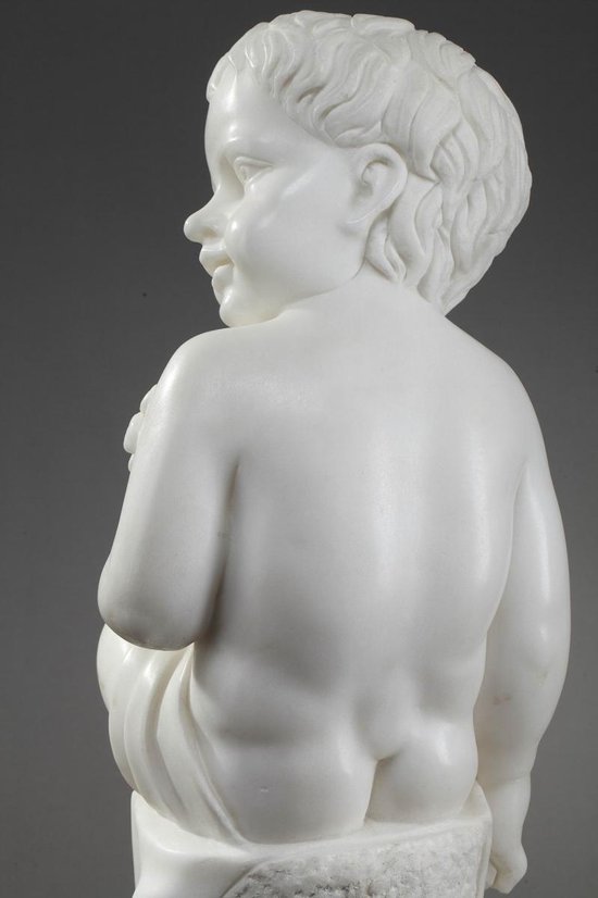 Scultura in marmo bianco "putto Aux épis De Blé" (putto con spighe di grano)