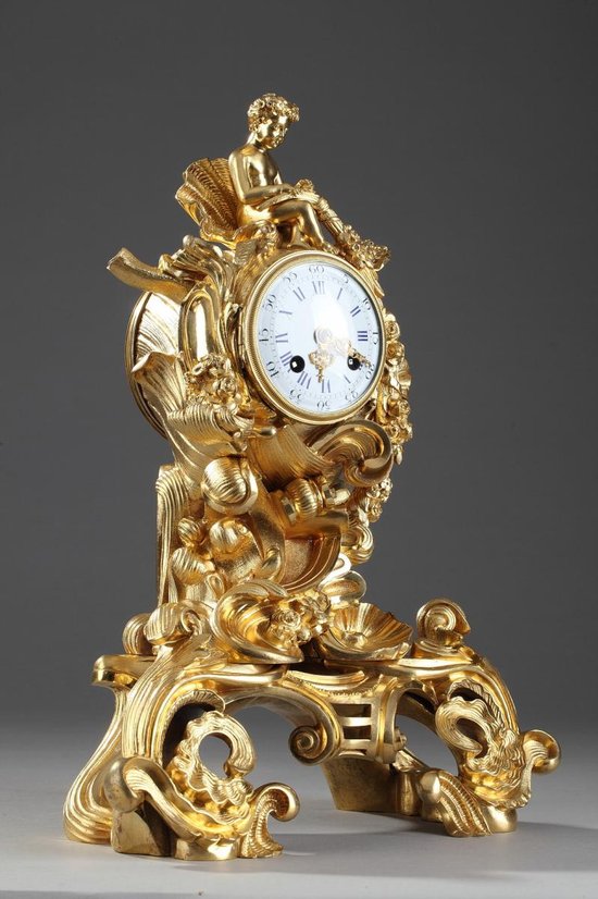 Gilt Bronze Rocaille Style Clock, 19th Century