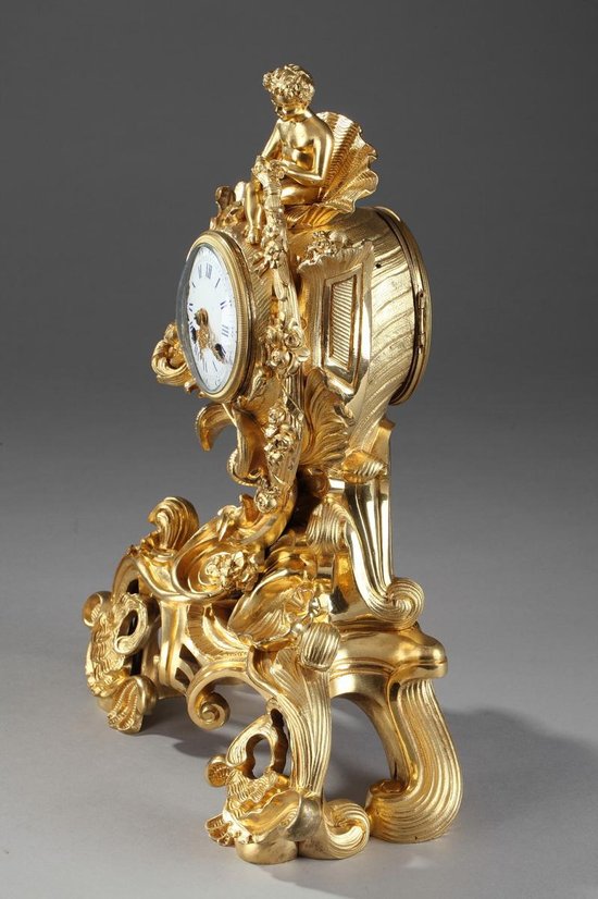 Gilt Bronze Rocaille Style Clock, 19th Century