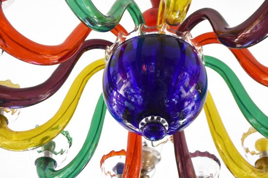             Lampadario in vetro soffiato italiano multicolore After Murano