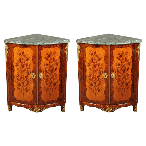 Pair of Louis XV period Flower Marquetry Coatings