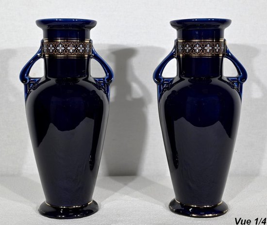 Paire de Vases en Faïence Émaillée – Début XXe