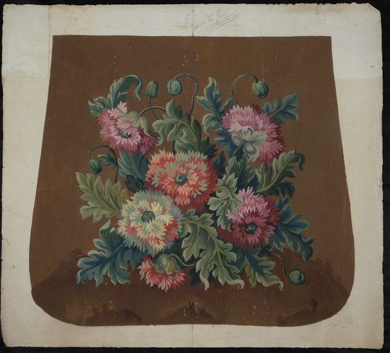 Carton of Aubusson tapestry with poppy decorations