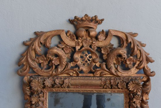 Miroir Louis XIV En Bois Sculpté Et Doré époque XVIIIème            