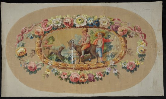 Carton de tapisserie d'Aubusson pochon paysans