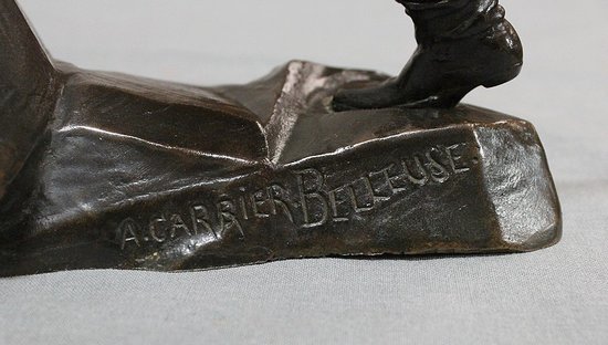 Bronzo di un uomo di fronte al vento di A.E Carrier-Belleuse - seconda metà del XIX secolo