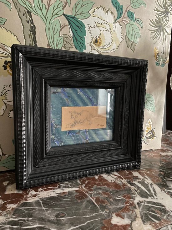 Flemish Frame With Cat Drawing From 17th Century