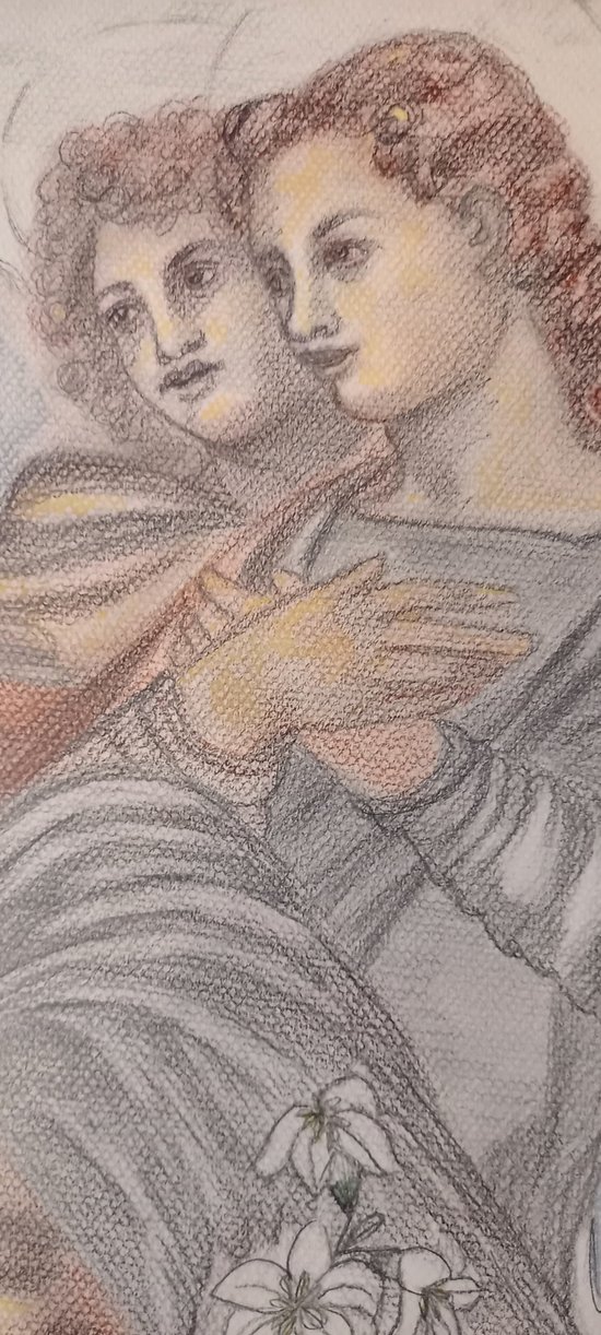 dessin aux crayons et sanguine  L'Annonciation (d'après Andrea Del Sarto)