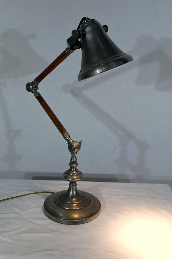 Lampe mit Gelenkarm aus Metall und Holz - 1920