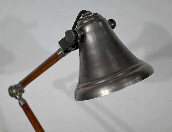 Lampe mit Gelenkarm aus Metall und Holz - 1920